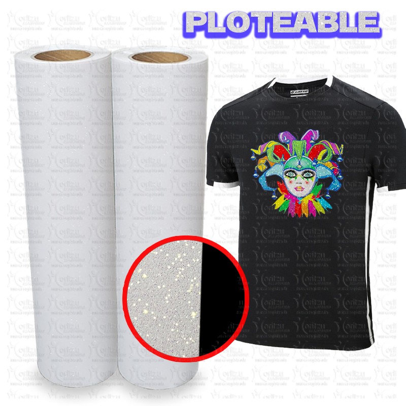 VISUBTEX-GS01, Vinilo Textil Blanco Sublimable Glitter Efecto Brillantina
