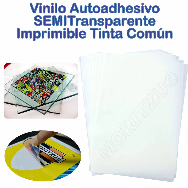 Vinilo Autoadhesivo Semi Transparente 10h A4 P/ tinta Inkjet