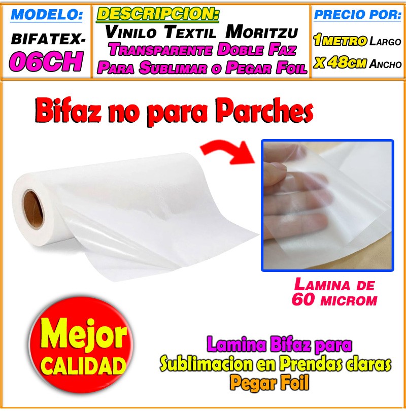 Lamina Bifaz Transparente p/ Sublimar o Pegar Foil ( NO PARA PEGAR PARCHES )